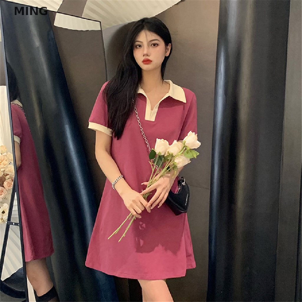 Đầm Tay Ngắn Cổ Chữ V Màu Sắc Tương Phản Thời Trang Cho Nữ