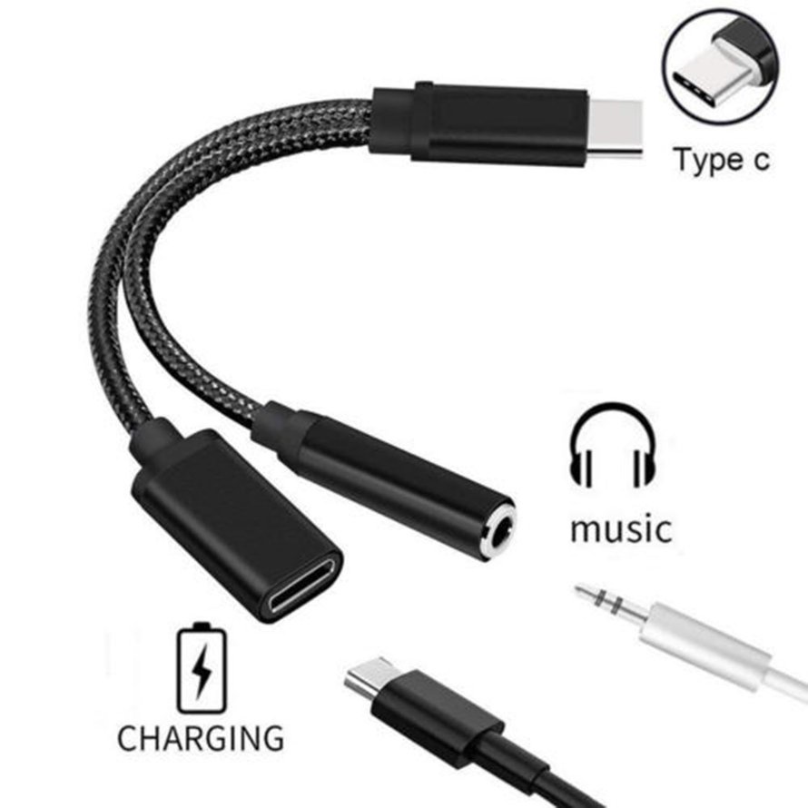 2in1 USB-C Type C to 3.5mm Jack AUX Audio Cable Charging Cable