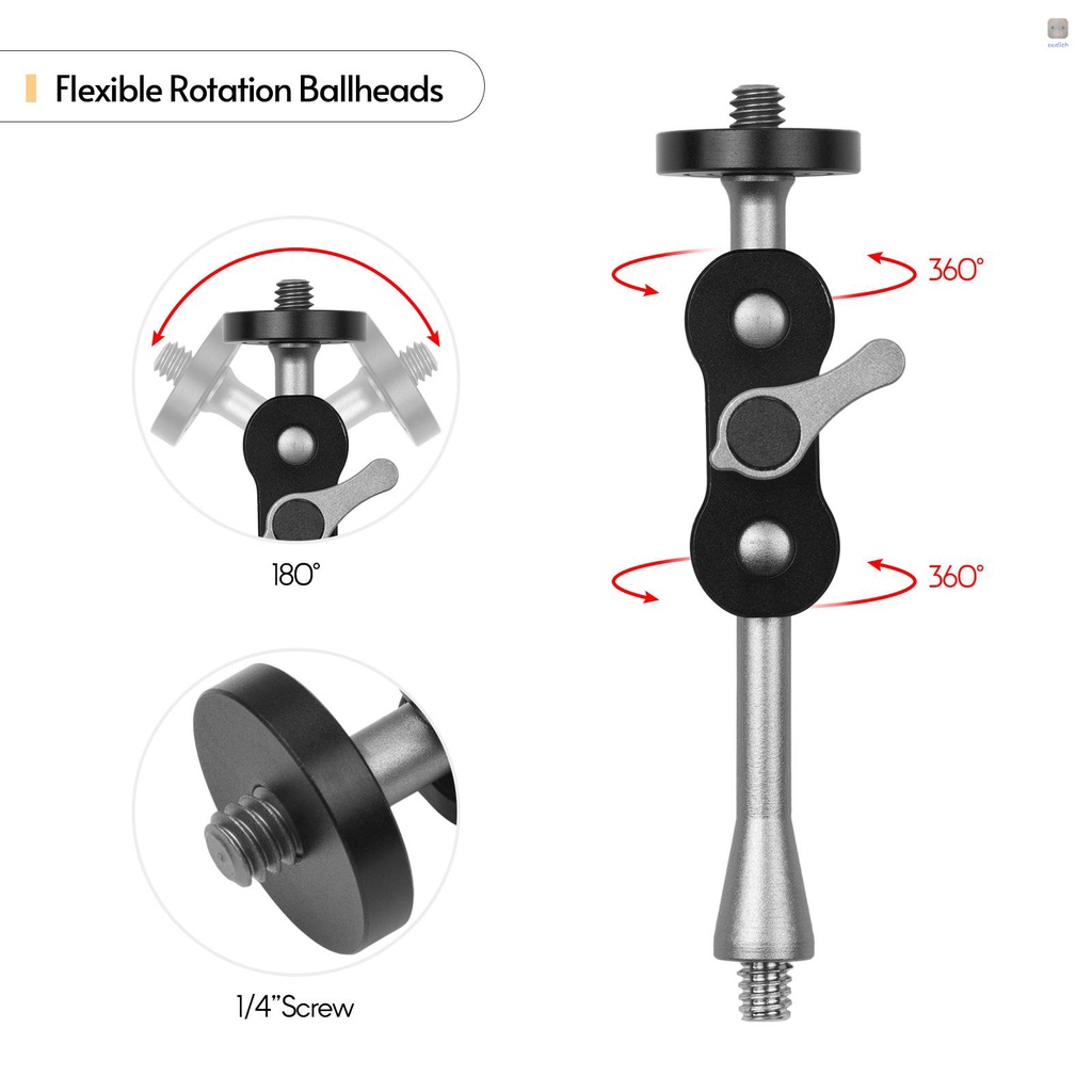 Bộ 2 Thanh Nối Dài Andoer MA-95 Bằng Hợp Kim Nhôm Hai Đầu Bi 1 / 4 Inch Gắn Đèn LED Màn Hình Video
