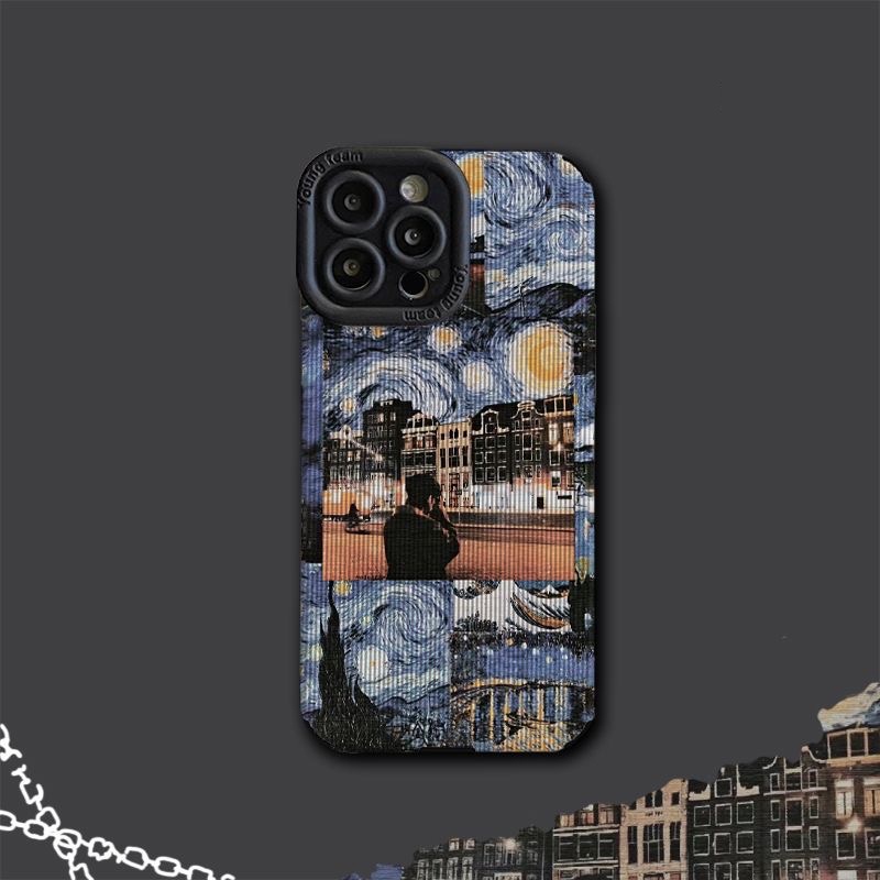 Ốp Điện Thoại Da Cừu Mềm Chống Sốc Hình Tranh Sơn Dầu Van Gogh Cho Iphone 11Pro MAX 14 PRO MAX 11 12 / 13 / 6 / 7 / 8plus XR Xmax