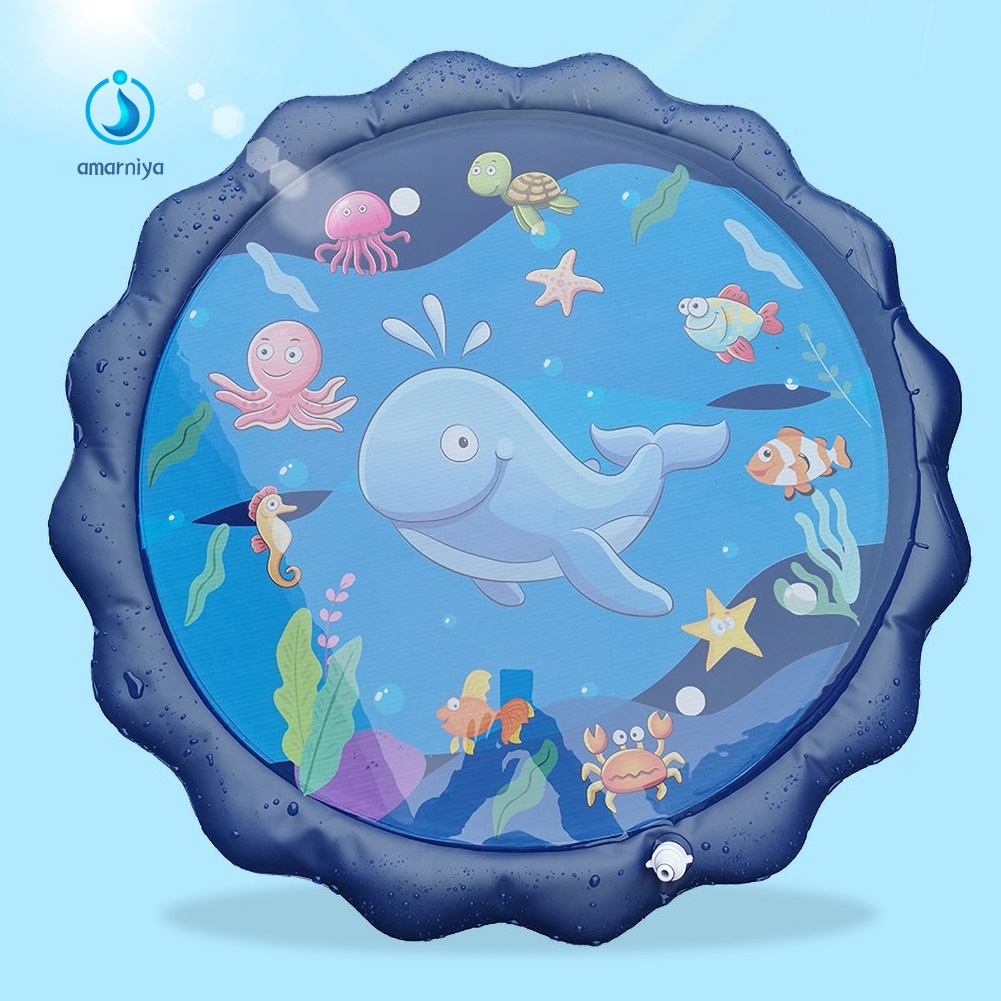 Thảm Nước Hình Tròn In Họa Tiết Thế Giới Đại Dương Lượn Sóng Bơm Hơi Cho Bé