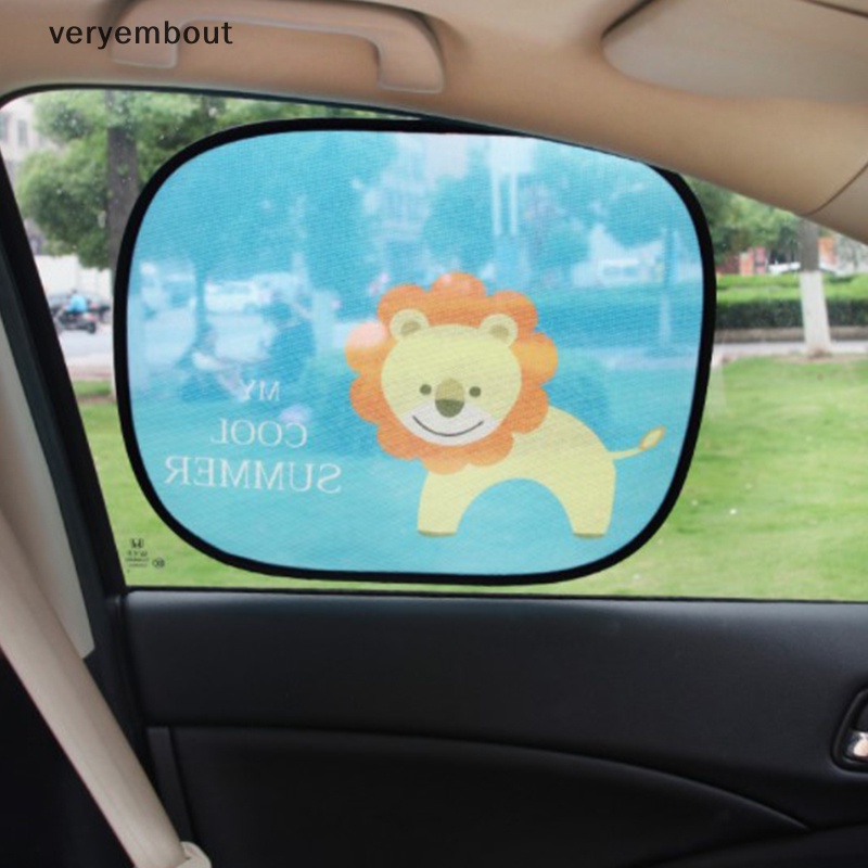 Set 2 Tấm Che Nắng Cho Cửa Sổ Xe Hơi Họa Tiết Hoạt Hình Có Thể Gấp Gọn Cho Bé