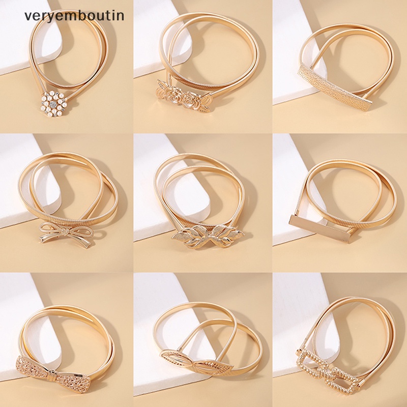 Thắt Lưng Co Giãn Màu Vàng Đồng Phối Chuỗi Xích Trang Trí Đầm Thời Trang Cho Nữ