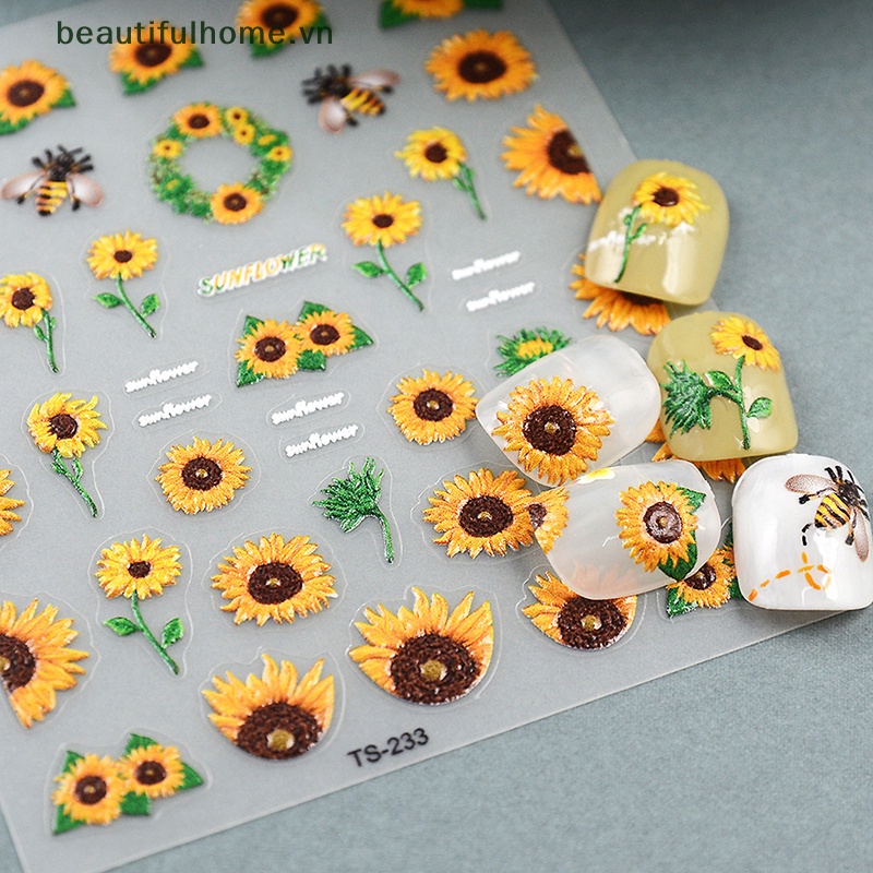 Miếng Dán Trang Trí Móng Tay Chuyển Nước Họa Tiết Hoa Hướng Dương Đẹp Mắt