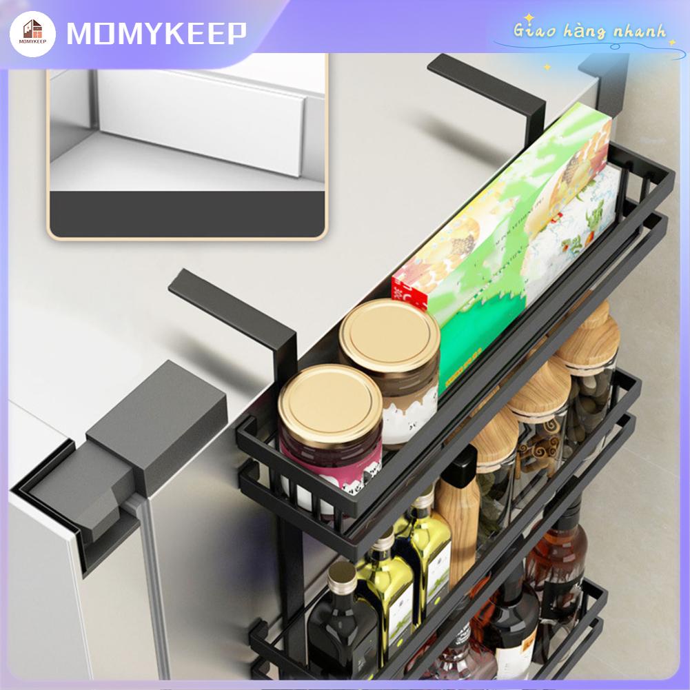 MOMYKEEP Kệ Treo Tủ Lạnh Không Cần Đinh Có Móc Đen Giá Đựng Gia Vị Cho Nhà Bếp Đình