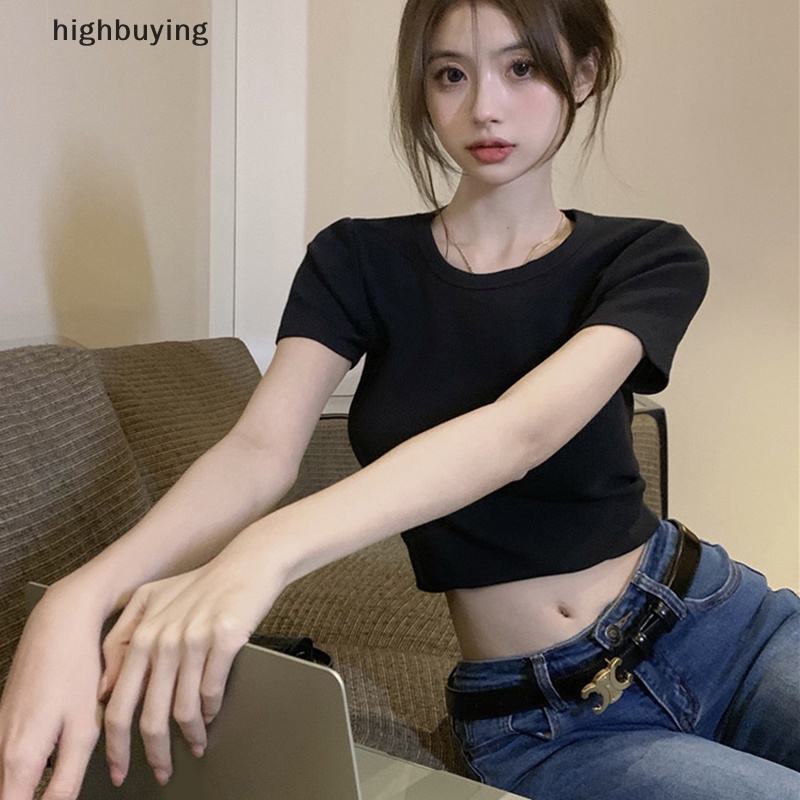 Áo Thun Lửng Ngắn Tay Hở Lưng Màu Sắc Thời Trang Cho Nữ