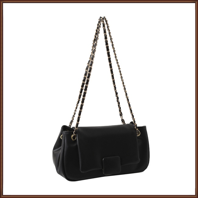 Túi Đeo Chéo Da Pu Màu Trơn Phối Dây Xích Thời Trang Cho Nữ