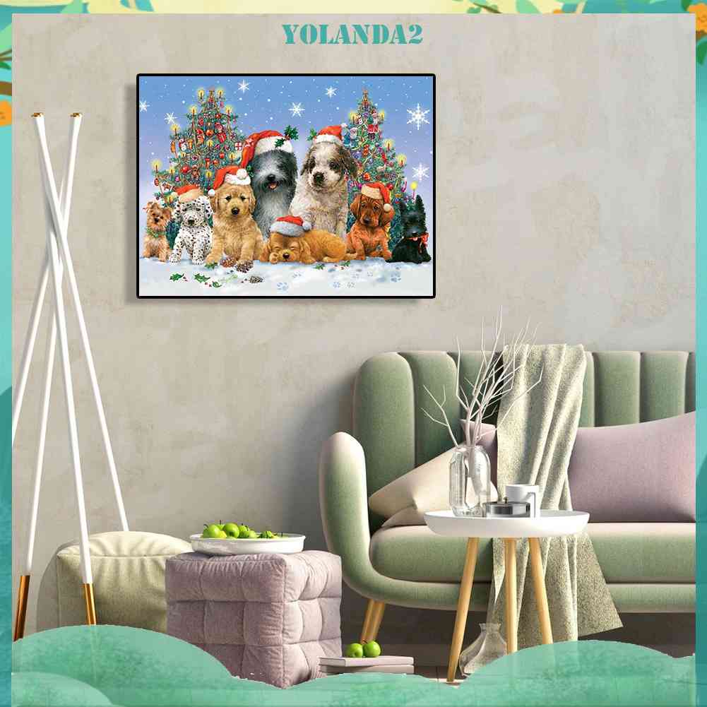 Tranh Đính Đá Kim Cương Toàn Bộ 5D DIY Hình Vẽ Chó Giáng Sinh