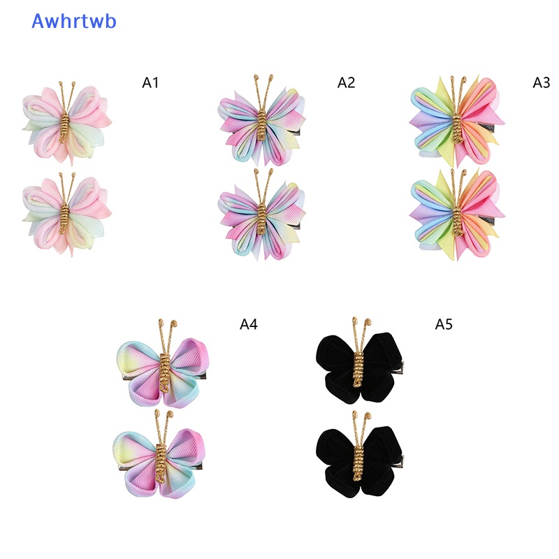 1 Cặp Kẹp Tóc Hình Bươm Bướm Màu Gradient Kèm Dây Bện Màu Vàng Dành Cho Bé Gái Mới