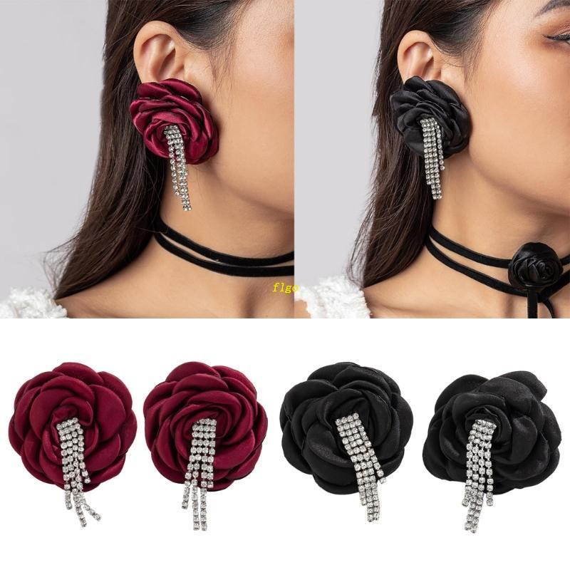 Bông Tai Dạng Tua Rua Hình Hoa Đính Đá Phong Cách Boho Cổ Điển