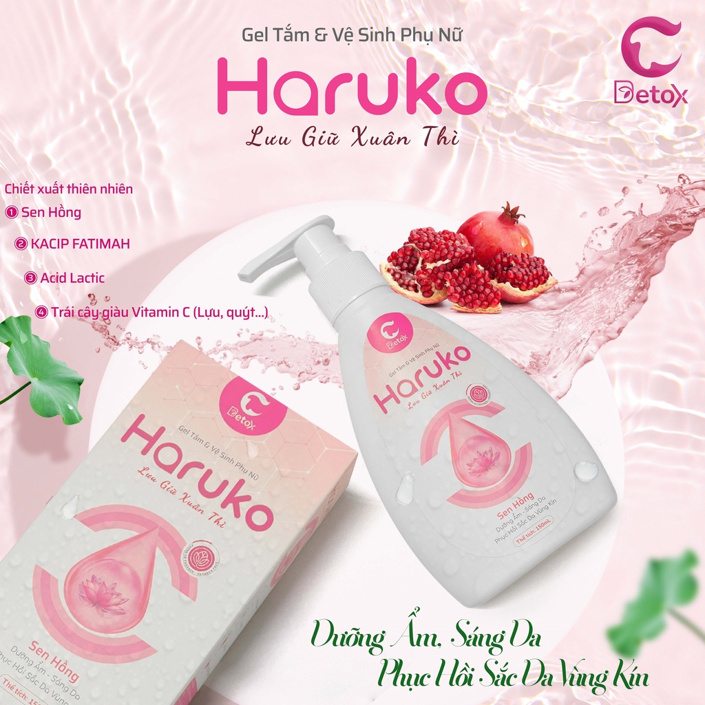 Gel Tắm & Vệ sinh phụ nữ C-DETOX Haruko Sen Hồng, chuyên biệt Dưỡng Ẩm, Dưỡng Trắng và ngăn mùi khó chịu suốt 24h