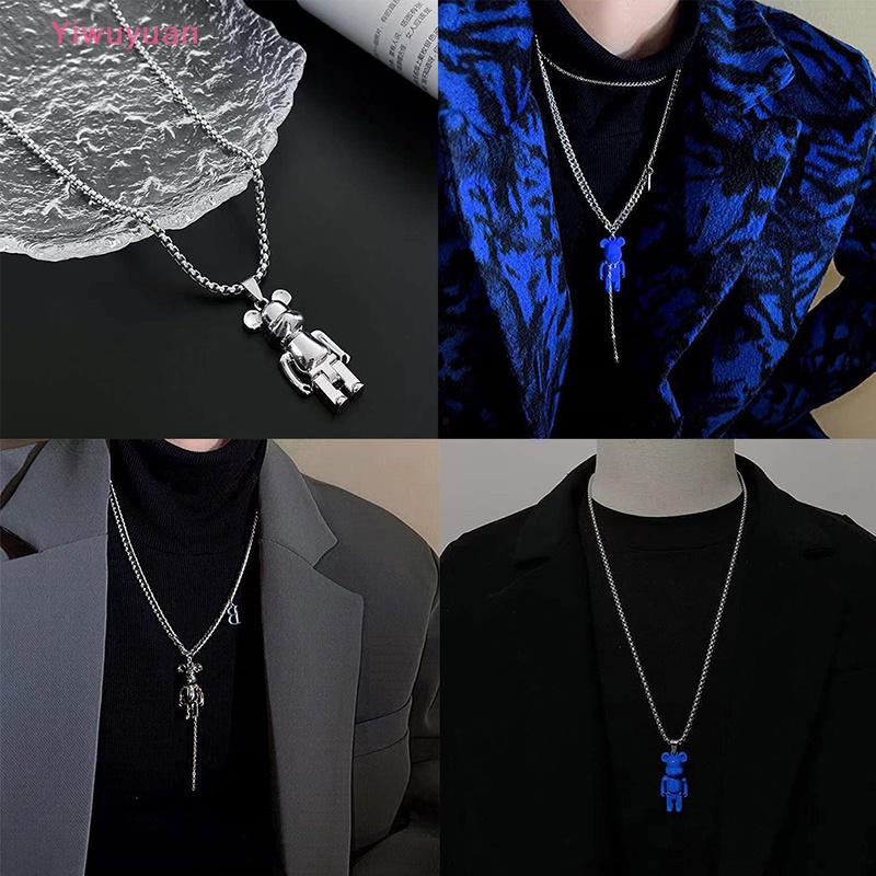 < Yiwuyuan > Vòng cổ Hình Gấu Clein Màu Xanh Dương Phong Cách Hip Hop Thời Trang Mới Cho Nam Và Nữ