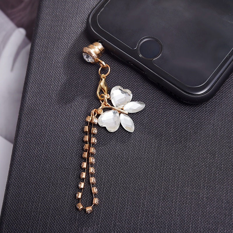 Nút Cắm Chống Bụi Bằng Hợp Kim Hình Bướm Đính Đá Cho Điện Thoại Di Động