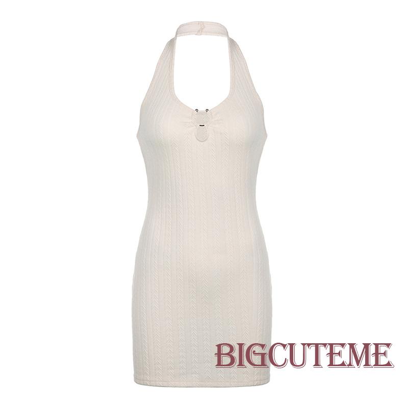 Đầm Ngắn Không Tay Hở Lưng Màu Trắng Thời Trang Mùa Hè Cho Nữ