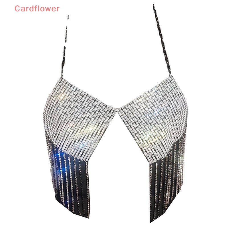 < Cardflower > Áo Không Tay Dáng Ôm Hở Lưng Đính Kim Cương Pha Lê Tua Rua Gợi Cảm Thời Trang Cho Nữ Mới