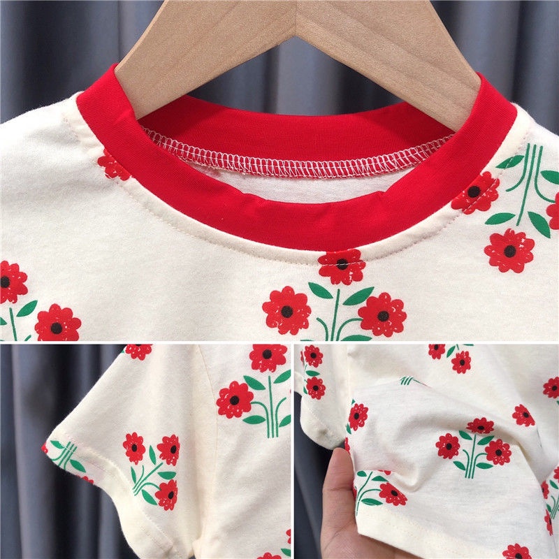 Bộ Áo Thun Tay Lửng Phối Quần Short In Hoa Thời Trang Mùa Hè 2023 Cho Bé Gái