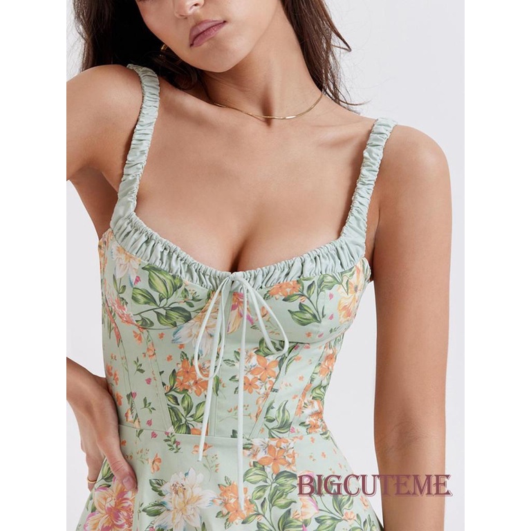 Đầm Midi Hai Dây Cổ Khoét Sâu In Họa Tiết Hoa Thời Trang Mùa Hè Cho Nữ