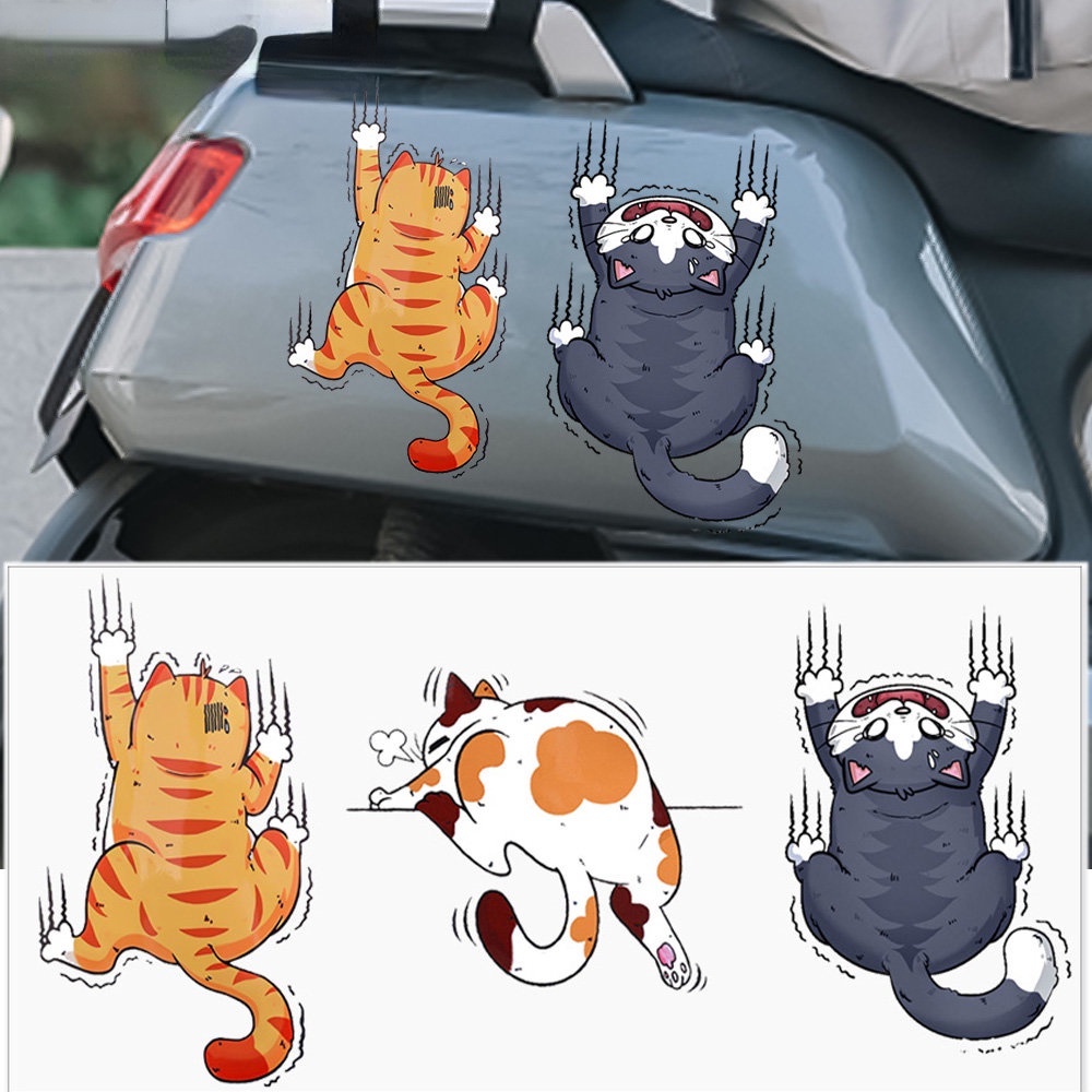 Đề Can PVC Hình Mèo Leo Trèo Hoạt Hình Trang Trí Xe Hơi
