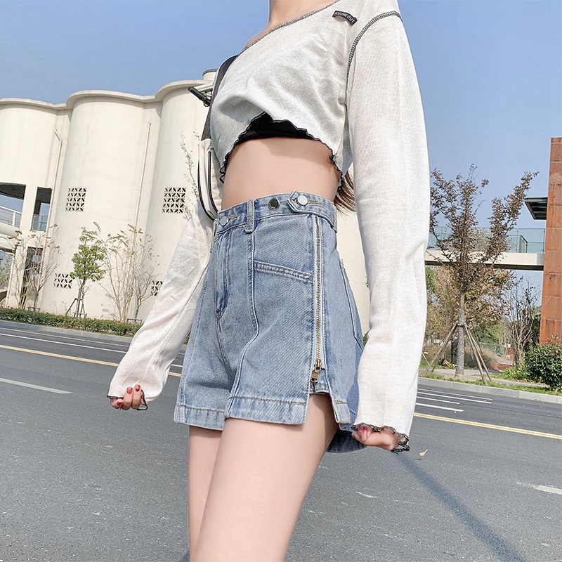 Quần Short Jeans Khóa Kéo Thời Trang Hàn Quốc Cho Nữ