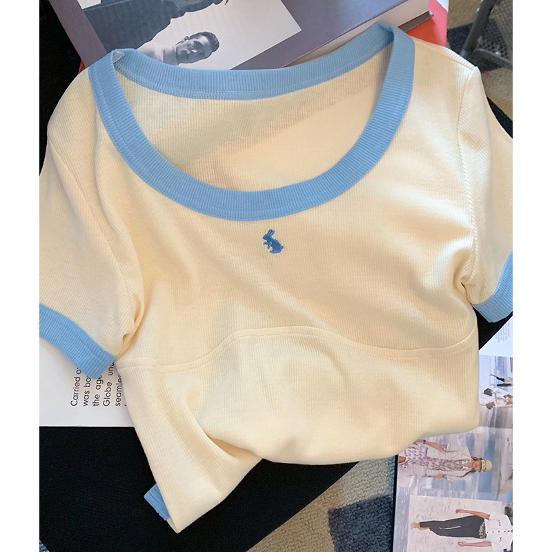 Áo Thun Ngắn Tay Cổ Tròn Phong Cách Hàn Quốc Thời Trang Mùa Hè Cho Nữ