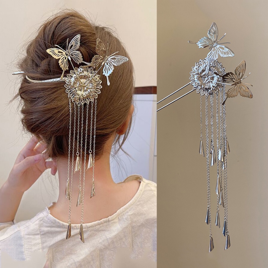 Trâm Cài Tóc Hình Bướm Lớn Bằng Hợp Kim Có Dây Xích Cho Nữ