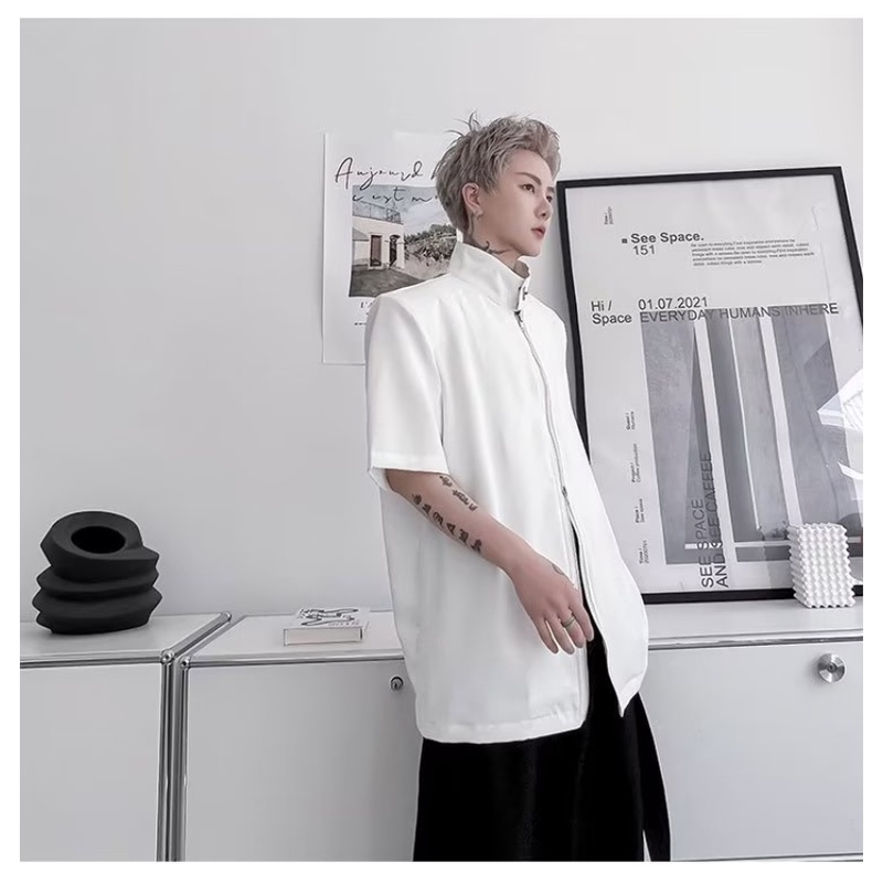 Áo Sơ Mi Tay Ngắn Phối Khóa Kéo Đôi Phong Cách Hàn Quốc Thời Trang Cho Nam
