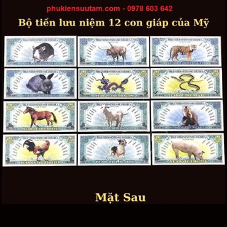 Bộ tờ lưu niệm 12 con giáp của mỹ, kích thước: 15.5cm x 6.5cm - tlx034