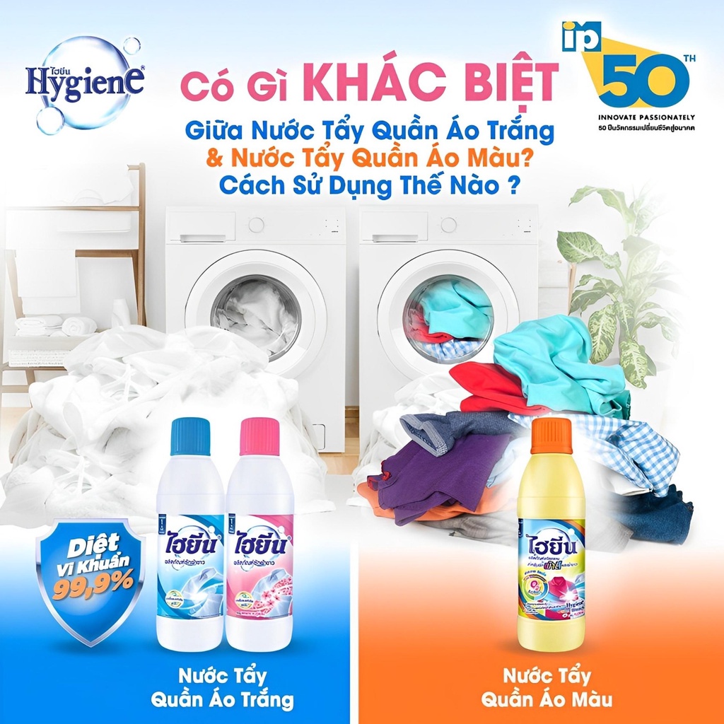 Thuốc Tẩy Trắng Quần Áo Hygiene - Nước Tẩy Quần Áo Trắng Và Màu Thái Lan 500/600ml