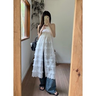 「Nonfatgirl」Đầm Hai Dây Ôm Dáng Thêu Họa Tiết Rỗng Dễ Phối Đồ Phong Cách Hàn Quốc Cho Học Sinh
