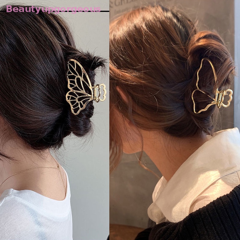 Kẹp Tóc Bướm Kim Loại Màu Vàng Thời Trang Vintage Thanh Lịch