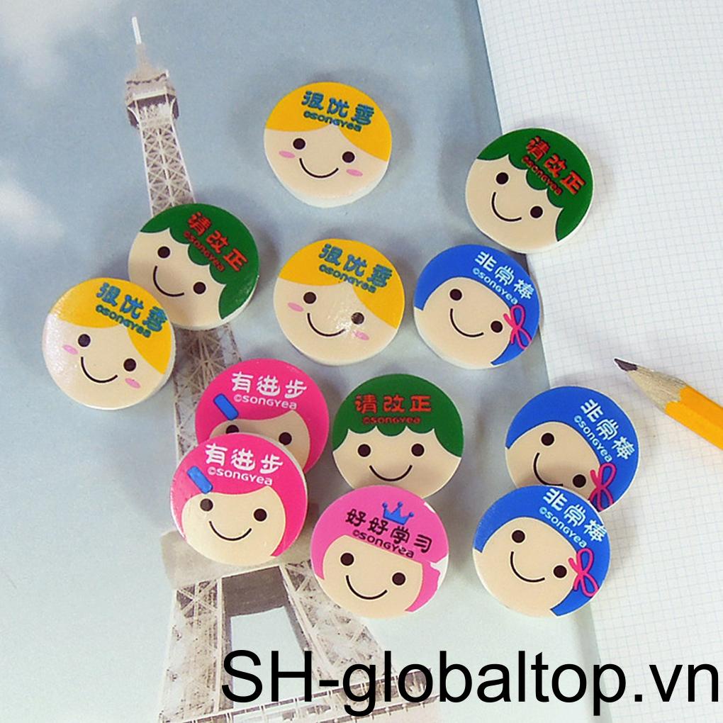 Cục Tẩy Hình Tròn Bằng Cao Su Họa Tiết Hoạt Hình Màu Sắc Ngẫu Nhiên Cho Học Sinh