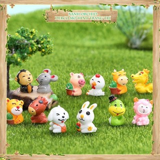 ​​​​Mô Hình Tiểu Cảnh "Bộ 12 Con Giáp Mini" Trang Trí Sen Đá, Sân Vườn/ Chậu Cây, DYI, Terrarium