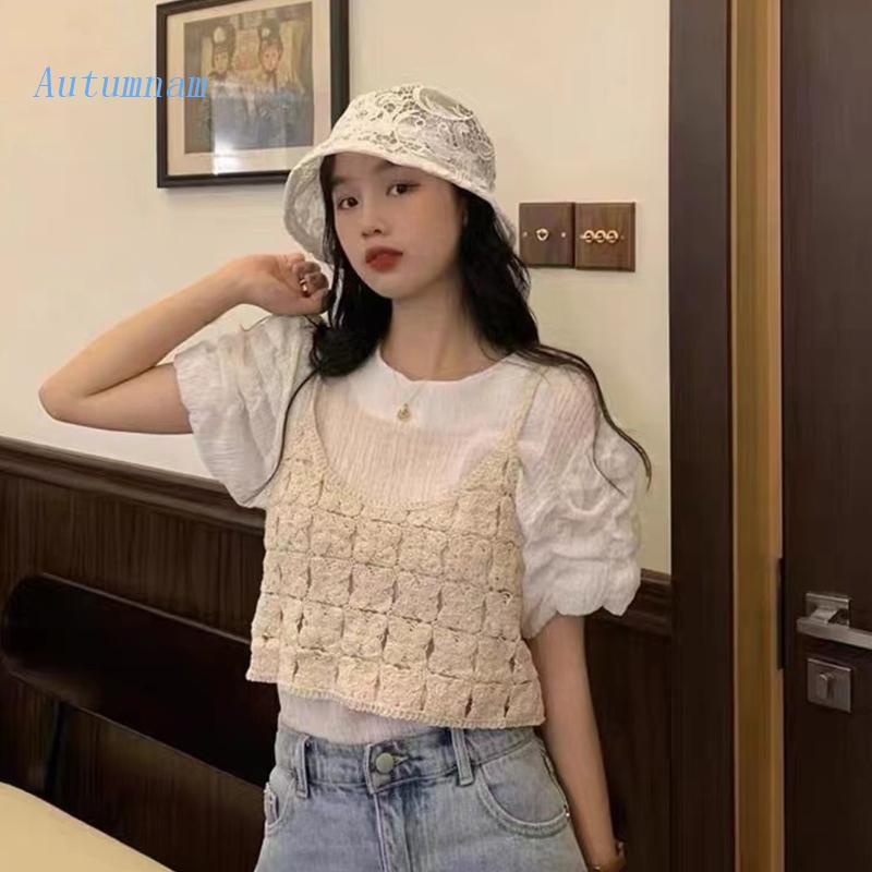 Áo Croptop Dệt Kim Không Tay Cổ Tròn Dáng Ôm Phong Cách Bohemia Ngọt Ngào Thời Trang Mùa Hè Cho Nữ