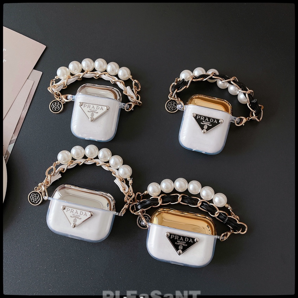 Vỏ Bảo Vệ Hộp Sạc Tai Nghe AirPods 1 / 2 / 3 Pro2 2022 Bluetooth Không Dây Bằng tpu Mềm Trong Suốt Chống Trầy Hình Tam Giác Màu Trắng Đen 3D Thời Trang