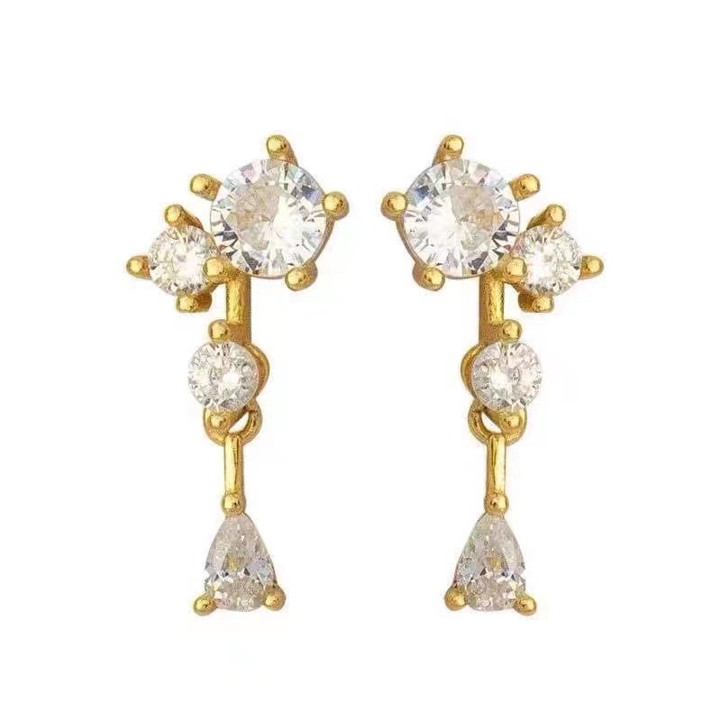 Bông Tai Mạ Vàng 14K Hình Học Đính Đá Zircon Lấp Lánh Thời Trang Cho Nữ