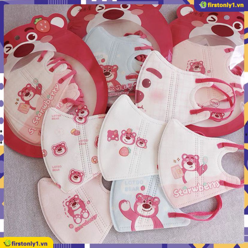 Disney Set 50 Khẩu Trang Y Tế KF94 5D In Họa Tiết Quả Dâu / Gấu Hoạt Hình Dùng Một Lần Cho Trẻ Từ 3-12 Tuổi