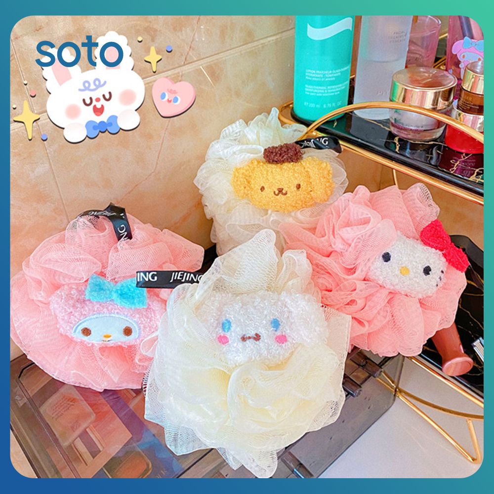 ♫Sanrio Bóng Tắm Kuromi My Melody Purin Hoạt Hình Sản Tắm Mềm Lớn Hello Kitty Lưới Tắm Hoa Cọ Xát Lưng