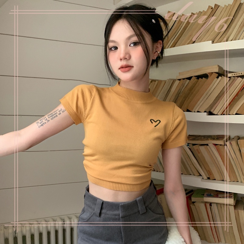 Áo Thun Tay Ngắn Cổ Lọ Thời Trang Mùa Hè Phong Cách Hàn Quốc Cho Nữ