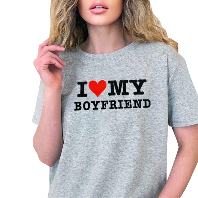 Áo Thun Ngắn Tay Cổ Tròn Màu Trơn In Chữ I Heart My Boyfriend Thời Trang Mùa Hè Dành Cho Nữ Màu Sắc
