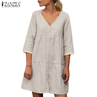 Zanzea Đầm Nữ Cổ Chữ V Phối Ren Nhiều Tầng Thời Trang