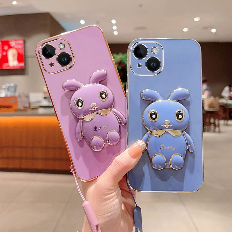 Ốp Điện Thoại Hình Thỏ Hoạt Hình 3D Có Đệm Khí Và Dây Đeo Cho iphone