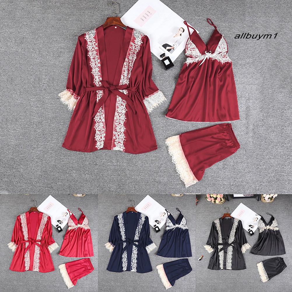 Bộ Đồ Ngủ Bằng Lụa Satin Viền Ren Gợi Cảm Cho Nữ