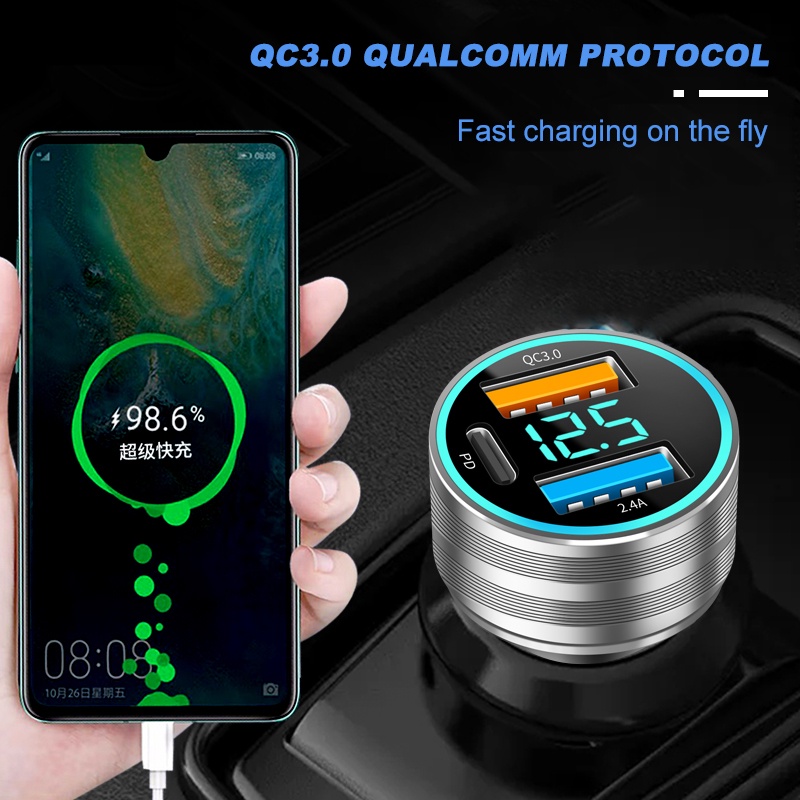 SEAMETAL Tẩu Sạc Hai Cổng USB 12V 66W QC3 PD Tiện Dụng Cho iphone Huawei Xiaomi OPPO