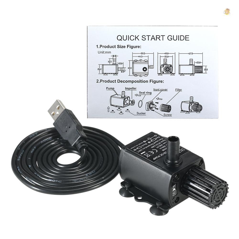 Máy Bơm Chìm Mini DC5V 4.8W 300L / H Không Chổi Than Chống Thấm Nước Siêu Êm 300cm Cho Bể Cá