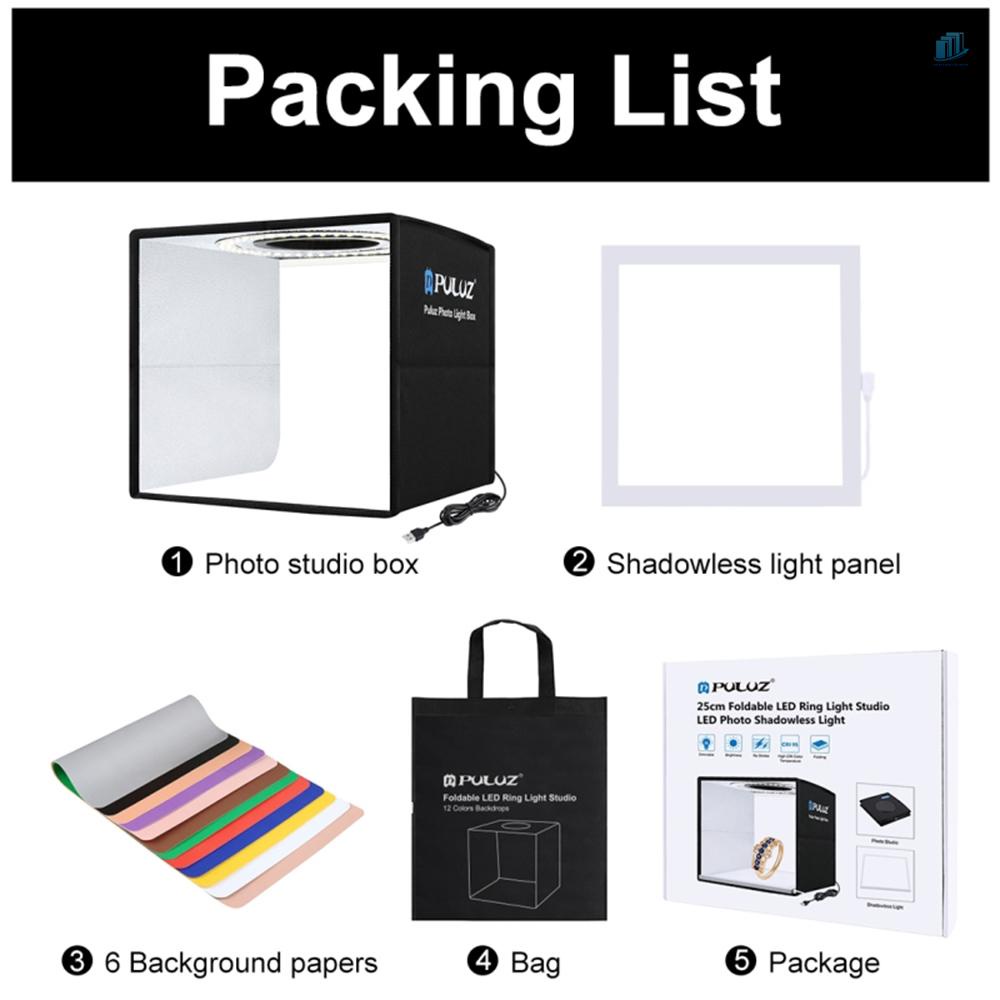 Hộp Đèn Led Chụp Ảnh 10 Cấp Độ Tùy Chỉnh Độ Sáng Được PULUZ 25cm