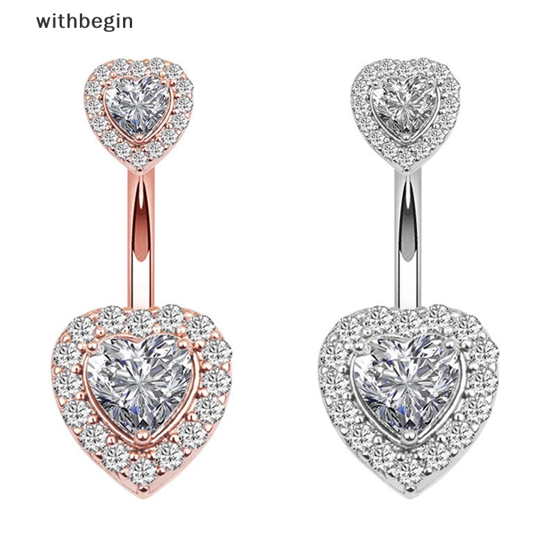 Khuyên Rốn Bằng Thép Không Gỉ Trang Sức Múa Belly Dance Đính Đá Zircon Hình Trái Tim Thời Trang