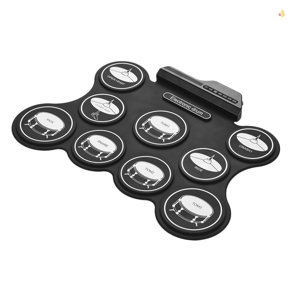 Bộ Trống Cuộn Điện Tử 9 Miếng Đệm Silicon Kèm Dùi Đánh Trống Điện Tử USB Nhỏ Gọn Dành Cho Trẻ Em Mới Bắt Đầu