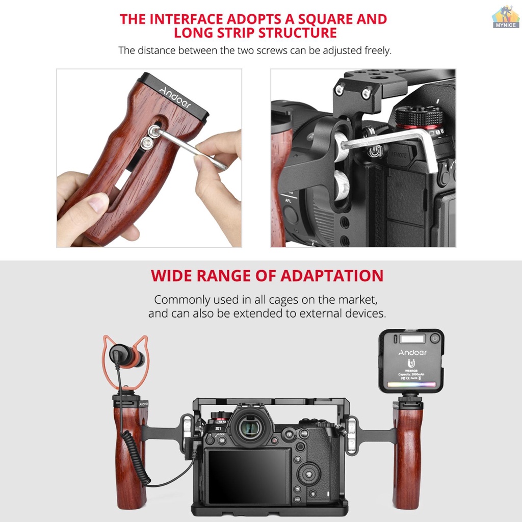 Tay Cầm Máy Ảnh Andoer Tay Cầm Bằng Gỗ Lỗ Trái / Phải Với Ốc Vít 1 / 4 Inch &amp; 3 / 8 Inch