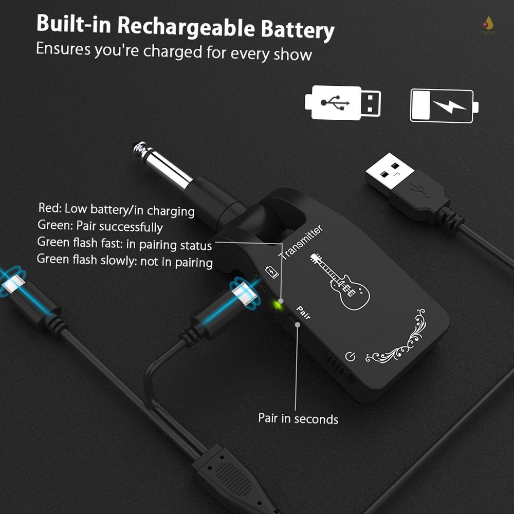 Hệ Thống Truyền Nhận Tín Hiệu Âm Thanh Đàn Guitar Không Dây 2.4G Sạc Lại 6 Kênh 6 Kênh Chuyên Dụng