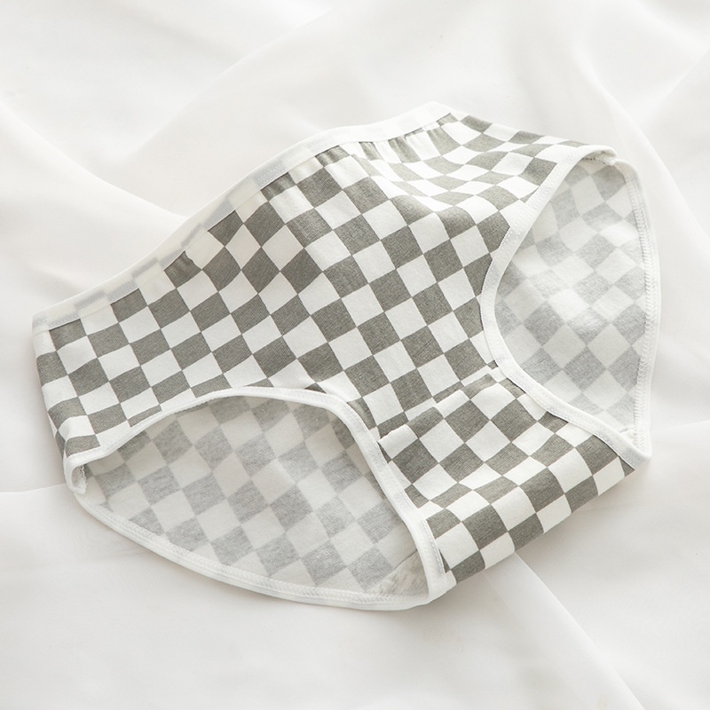 Quần Lót Cotton Thoáng Khí Họa Tiết Caro Dễ Thương Cho Nữ